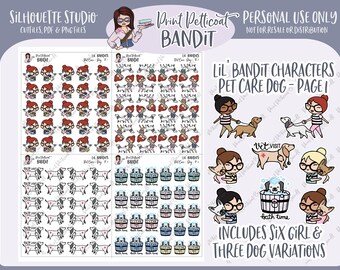 Lil' Bandit Printable Character Stickers - Pet Care Dog | DIY Planner Stickers | Silhouette Cut Files | Printable Stickers