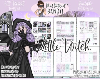 Printable Vertical Weekly Planner Kit - Little Witch | FOIL READY | Silhouette Cut Files | Cricut png | Erin Condren Planner Stickers