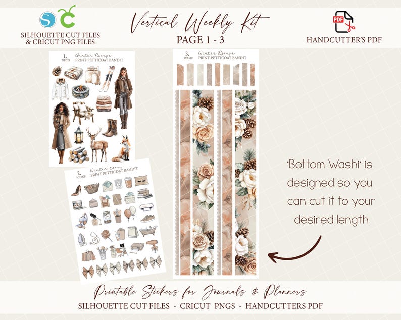 Printable Vertical Weekly Planner Sticker Kit - Winter Escape | Winter ...