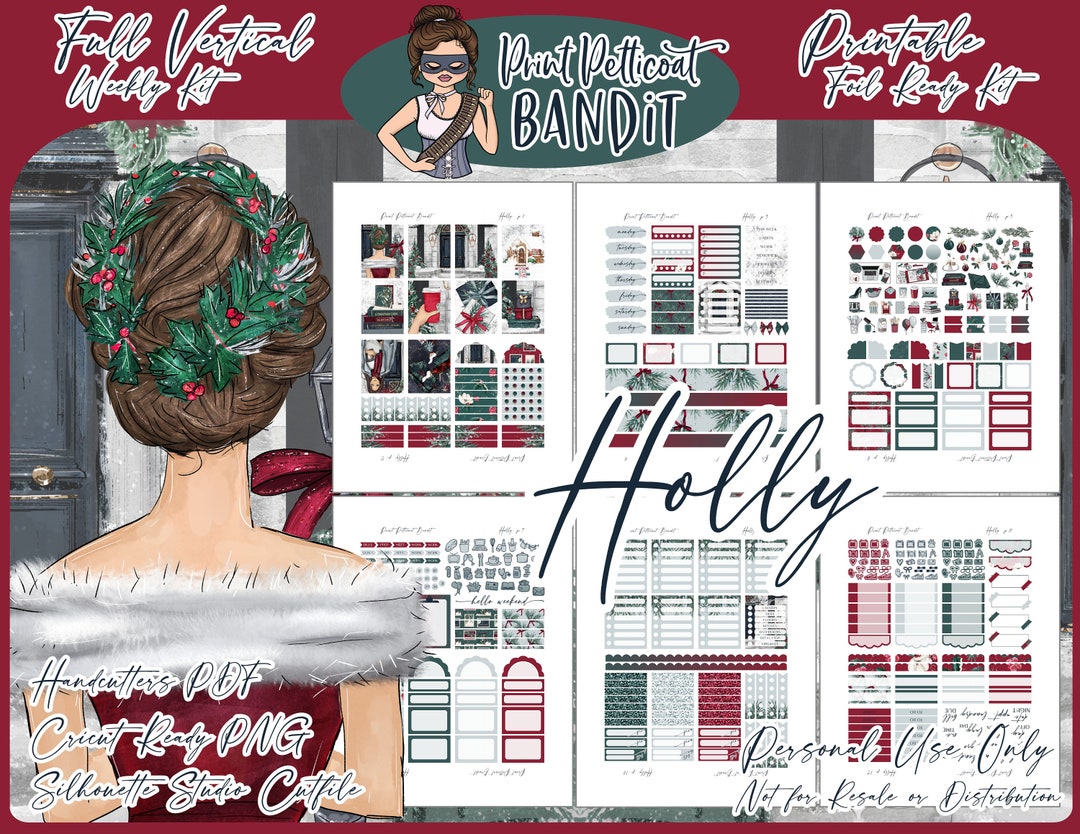 Printable Vertical Weekly Planner Sticker Kit Holly Foil Ready ...