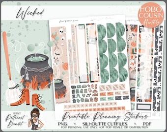 Printable Hobonichi Cousin Monthly Planner Kit - Wicked | Foil Ready | Silhouette Cut Files | Cricut png | A5 Hobo Cousin Sticker Kit