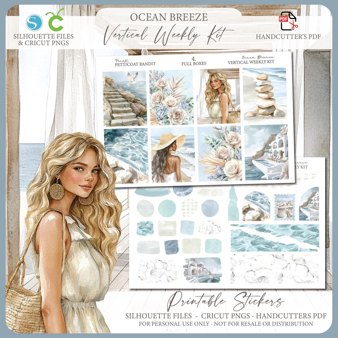 Summer Printable Vertical Weekly Planner Sticker Kit - Ocean Breeze ...