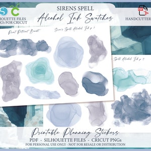 Alkohol Tinte Swatches Sticker Set - Sirenen Zauber | Journal Aufkleber | Dekorative Planer Aufkleber | Silhouette | Cricut als PNG