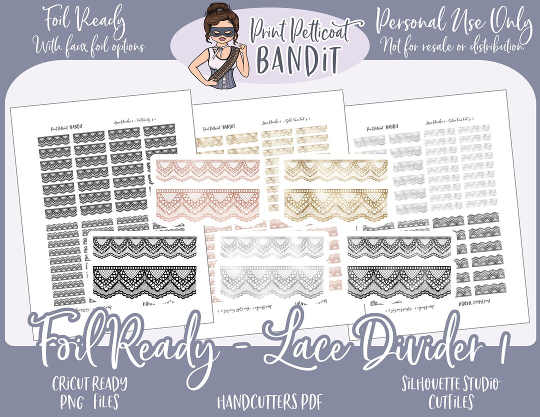 FOIL READY Printable Divider Planner Stickers (lace Design 1) | Dividers / Headers | Silhouette ...