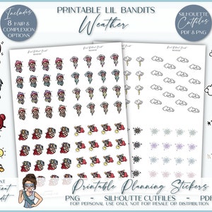 Lil' Bandit - Météo | Stickers personnages imprimables | Stickers pour agenda | Fichiers de coupe silhouette | PNG Cricut | PDF