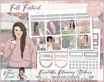 Printable EC Hourly Weekly Planner Stickers - Fall Festival | Erin Condren Hourly Kit | Foil Ready | Silhouette Cutfiles | Cricut png