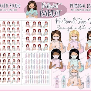 Pegatinas de personajes imprimibles de la Sra. Bandit Stays Safe / Pegatinas de planificador imprimibles digitales / Archivos de corte Silhouette / PNG / PDF / exclusivo