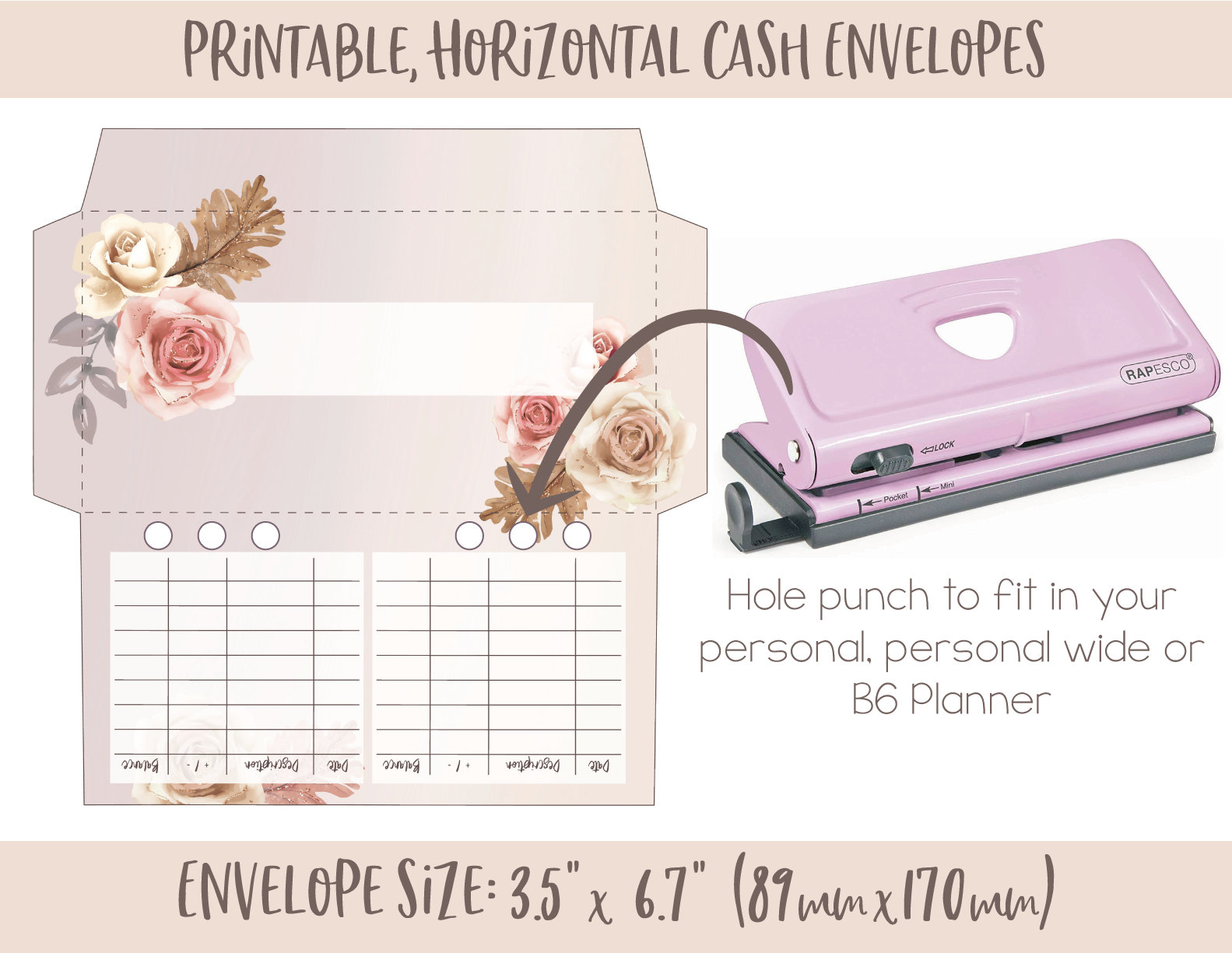 8 Printable Horizontal Cash Envelopes Transaction Tracker | Etsy