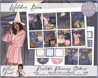 Printable Vertical Weekly Planner Sticker Kit - Witches Brew | Foil Ready | Silhouette Cut Files | Cricut png | EC Weekly Sticker Kit