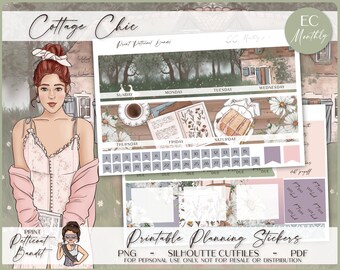 Erin Condren Monthly Kit | Foil Ready | Printable Planner Stickers | EC Monthly | Silhouette Cutfiles | Cricut PNG | PDF | Cottage Chic