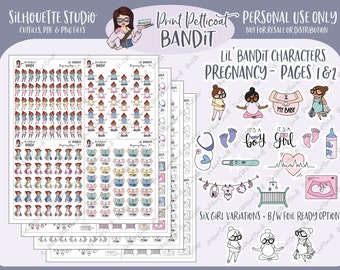 Lil' Bandit Printable Character Stickers - Pregnancy | DIY Planner Stickers | Silhouette Cut Files | Printable Stickers