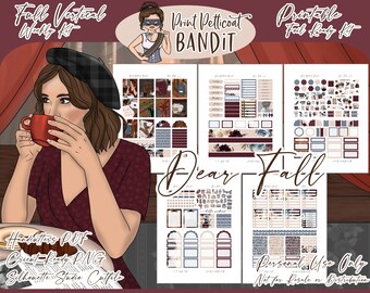 Printable Vertical Weekly Planner Sticker Kit - Dear Fall | Foil Ready | Silhouette Cut Files | Cricut png | EC Weekly Sticker Kit