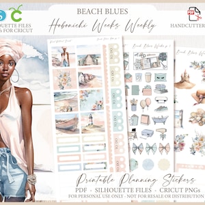 Hobonichi Wochen Wochenplaner Kit - Printable Beach Blues | Folienfertig | Silhouette Schnittdateien | Cricut png | Hobo Weeks Sticker Kit