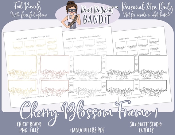 FOIL READY Printable Decorative Frames | Cherry Blossom 1 | Faux Foil labels | Silhouette cut files | Decorative Planner Stickers | xclusive