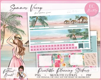 Erin Condren Monthly Kit | Foil Ready | Printable Planner Stickers | EC Monthly | Silhouette Cutfiles | Cricut PNG | PDF | Summer Vacay