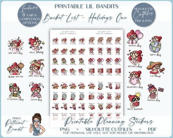Lil' Bandit  Bucket List - Holidays One | Printable Character Stickers | Planner Stickers | Silhouette Cut Files | Cricut PNGs | PDF