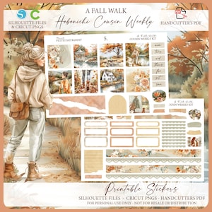 Kit de planejador semanal Hobonichi Cousin para impressão - A Fall Walk | Arquivos de corte Silhouette | Cricut png | Kit de adesivos Hobo Cousin A5