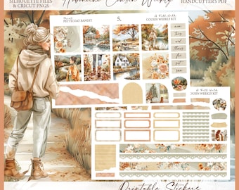 Printable Hobonichi Cousin Weekly Planner Kit - A Fall Walk | Silhouette Cut Files | Cricut png | A5 Hobo Cousin Sticker Kit