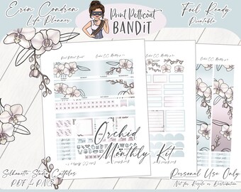 Erin Condren Monthly Kit (2021 & 2022) | Foil Ready | Printable Planner Stickers | Silhouette Cutfiles | Cricut PNG | PDF | EC Flora Orchid