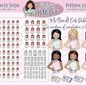Pegatinas de personajes imprimibles de la Sra. Bandit que reduce la deuda / Pegatinas de planificador de presupuesto digital para niñas / Archivos de corte de silueta / PNG / PDF / exclusivo