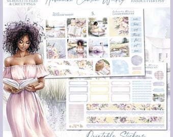 Spring Printable Hobonichi Cousin Weekly Planner Kit - Lakeside Blooms | Sil Cut Files | Cricut png | Spring A5 Hobo Cousin Sticker Kit