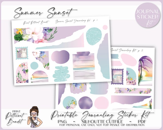 Printable Journaling Sticker Kit Summer Sunset Journal Stickers Decorative  Planner Kit Silhouette Cutfiles Cricut Png 