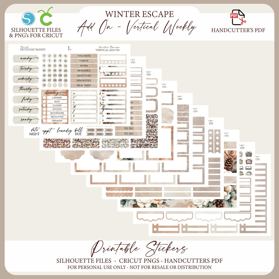 Printable Add on Vertical Weekly Planner Sticker Kit - Winter Escape ...