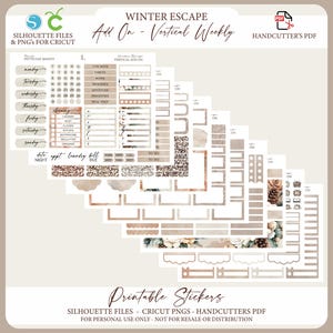 Druckbares Add-On-Vertikal-Wöchentlichen Planer Sticker Kit - Winter entkommen | Neutrales Winter Sticker-Kit | Silhouette Schnittdateien | Cricut PNG | PDF-Datei