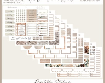 Printable Add On Vertical Weekly Planner Sticker Kit - Winter Escape | Neutral Winter Sticker Kit | Silhouette Cutfiles | Cricut PNG | PDF