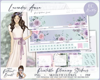 Erin Condren Monthly Kit | Foil Ready | Printable Planner Stickers | EC Monthly | Silhouette Cutfiles | Cricut PNG | PDF | Lavender Aura