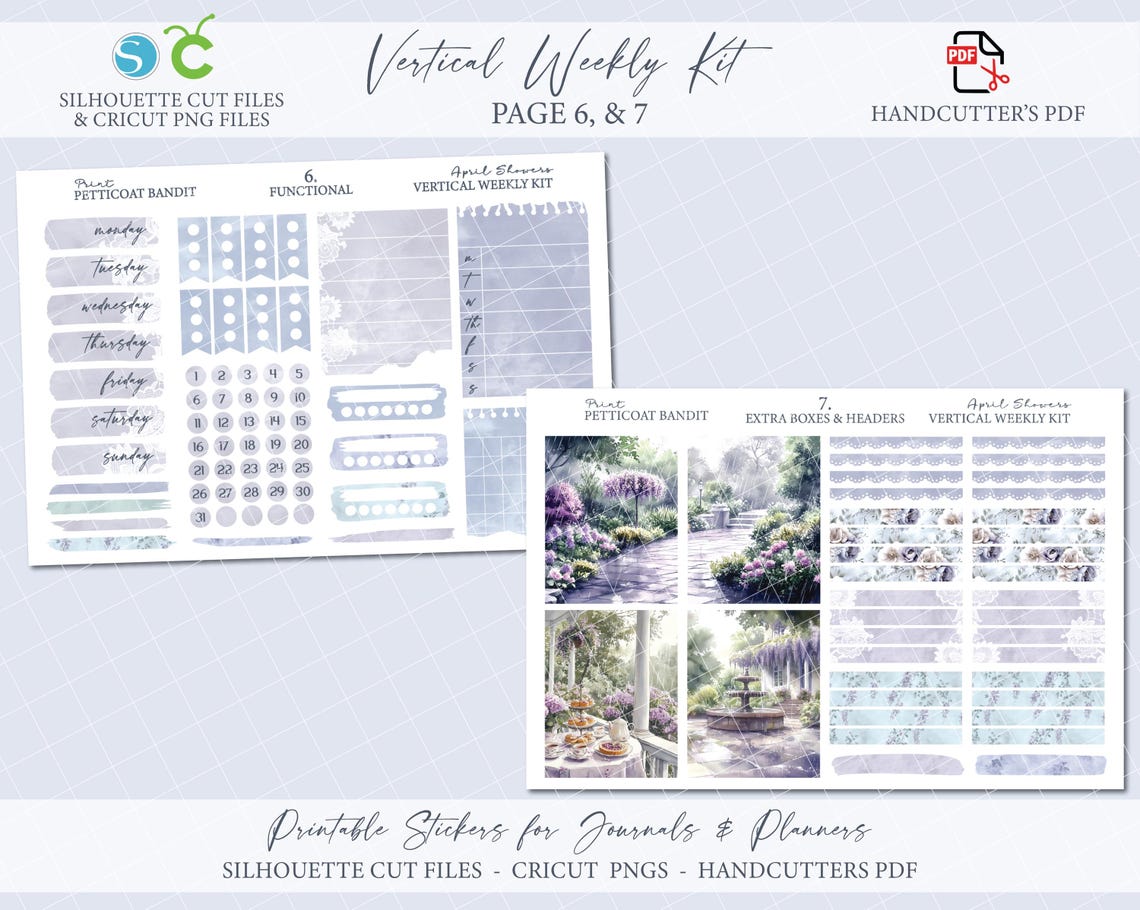 Spring Printable Vertical Weekly Planner Sticker Kit - April Showers ...