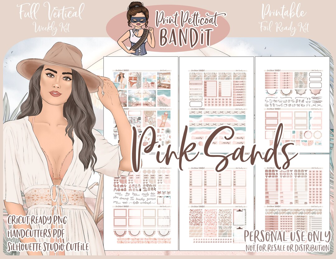 Printable Vertical Weekly Planner Kit Pink Sands FOIL READY Silhouette ...
