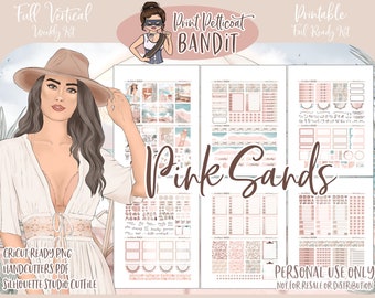 Printable Vertical Weekly Planner Kit - Pink Sands | FOIL READY | Silhouette Cut Files | Cricut png | Erin Condren Planner Stickers