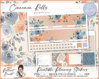 Erin Condren Monthly Kit | Foil Ready | Printable Planner Stickers | EC Monthly | Silhouette Cutfiles | Cricut PNG | PDF | Cinnamon Rolls