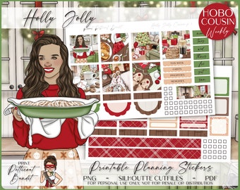 Printable Hobonichi Cousin Weekly Planner Kit - Holly Jolly | Foil Ready | Silhouette Cut Files | Cricut png | A5 Hobo Cousin Sticker Kit