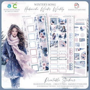 Printable Hobonichi Weeks Weekly Planner Kit - Winter&#39;s Song | Silhouette Cut Files | Cricut png | Winter Hobo Weeks Sticker Kit