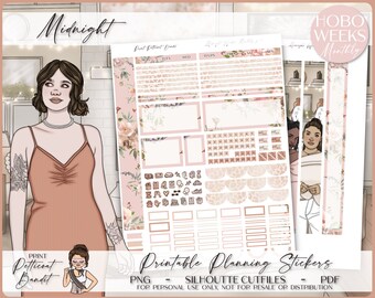 Printable Hobonichi Weeks Monthly Planner Kit - Midnight | Foil Ready | Silhouette Cut Files | Cricut png | Hobo Weeks Sticker Kit