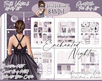 Printable Vertical Weekly Planner Sticker Kit - Enchanted Night | Foil Ready | Silhouette Cut Files | Cricut png | EC Weekly Kit | xclusive