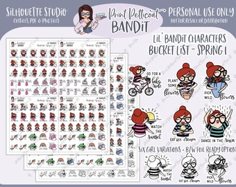 Lil' Bandit Printable Character Stickers - Bucket List - Spring I | DIY Planner Stickers | Silhouette Cut Files | Printable Stickers