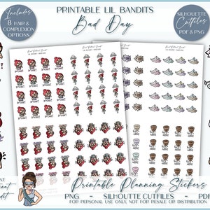 Lil' Bandit - Bad Day / Pegatinas de personajes imprimibles / Pegatinas para agenda / Archivos de corte Silhouette / PNG de Cricut / PDF
