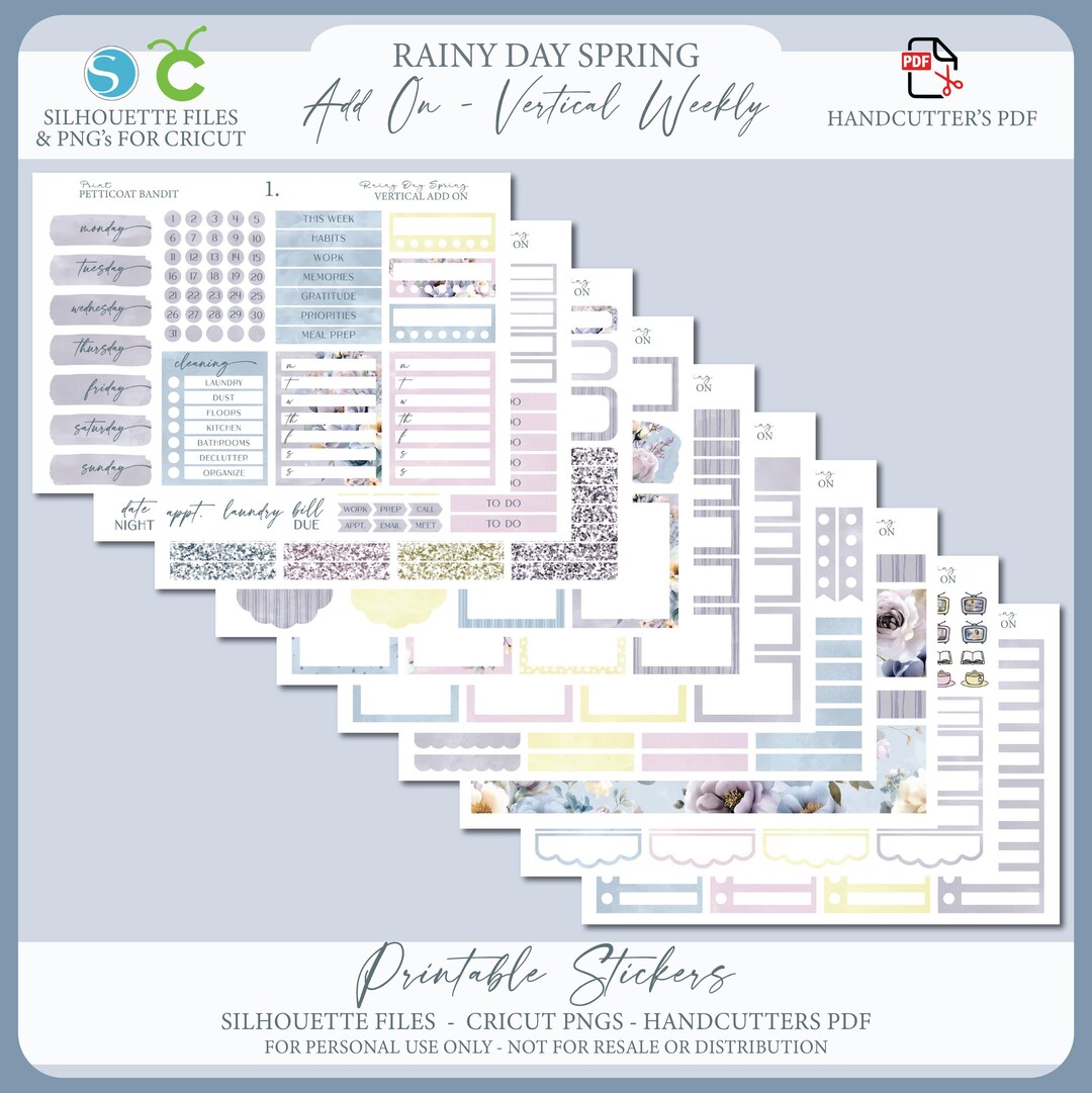 Spring Printable Add on Vertical Weekly Planner Sticker Kit - Spring ...