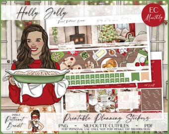 Erin Condren Monthly Kit | Foil Ready | Printable Planner Stickers | EC Monthly | Silhouette Cutfiles | Cricut PNG | PDF | Holly Jolly