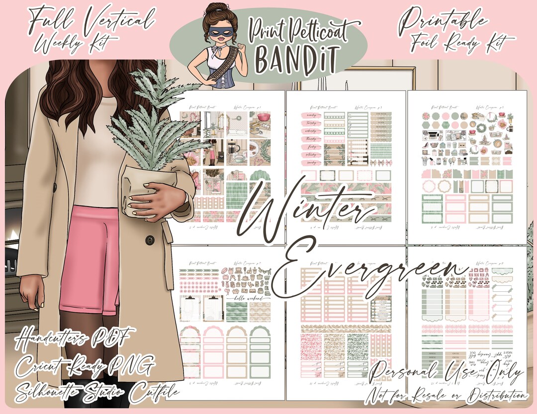 Printable Vertical Weekly Planner Sticker Kit Winter Evergreen Foil ...