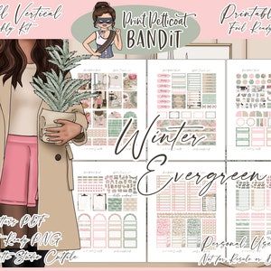Printable Vertical Weekly Planner Sticker Kit Winter Evergreen Foil ...