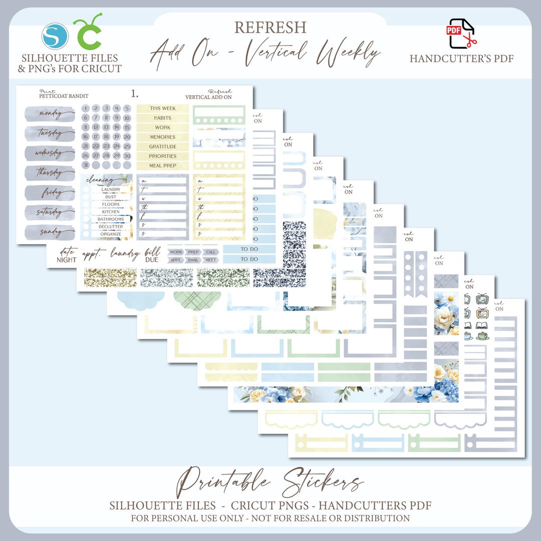 Printable Add on Vertical Weekly Planner Sticker Kit - Refresh | Spring ...