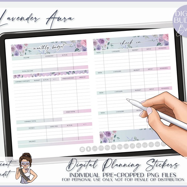 Digital Budget Kit - Lavender Aura | Pre-cropped .PNG files | iPad Planner Stickers for GoodNotes | Digital Planner Stickers