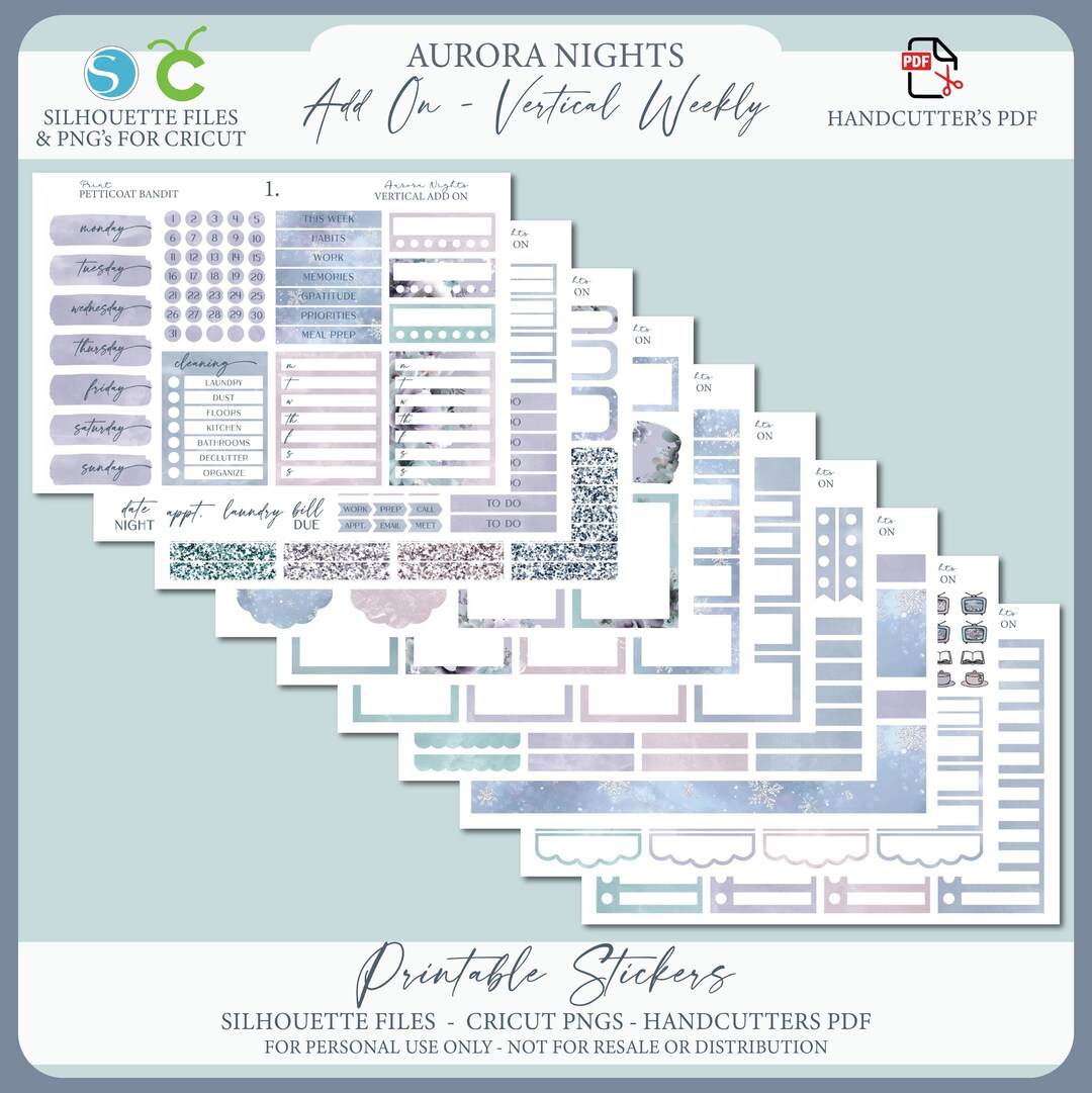 Winter Printable Add on Vertical Weekly Planner Sticker Kit - Aurora ...