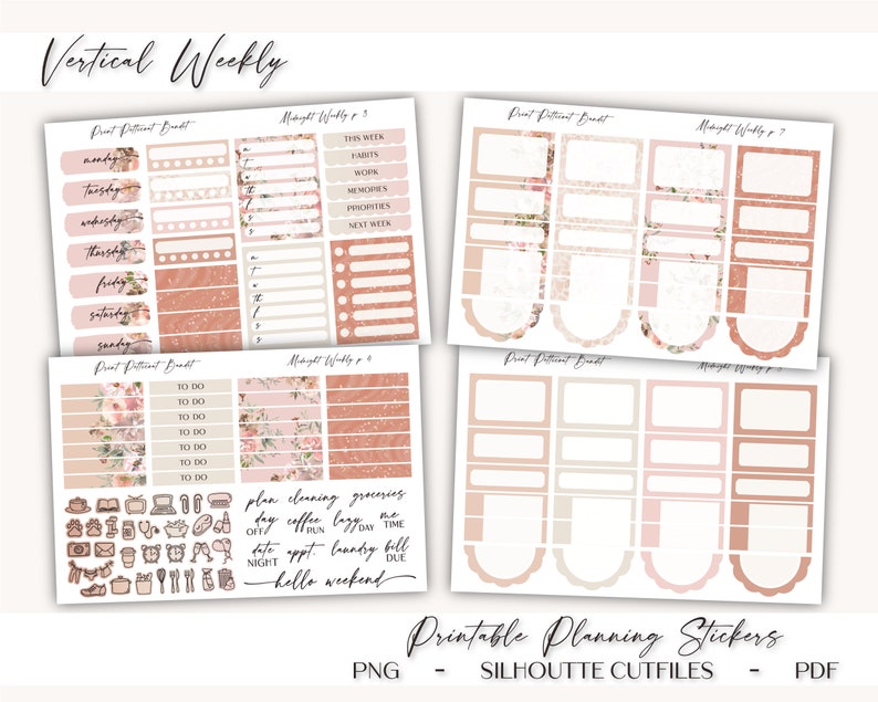 Printable Vertical Weekly Planner Sticker Kit Midnight Foil Ready Silhouette Cut Files Cricut png EC Weekly Sticker Kit image 5
