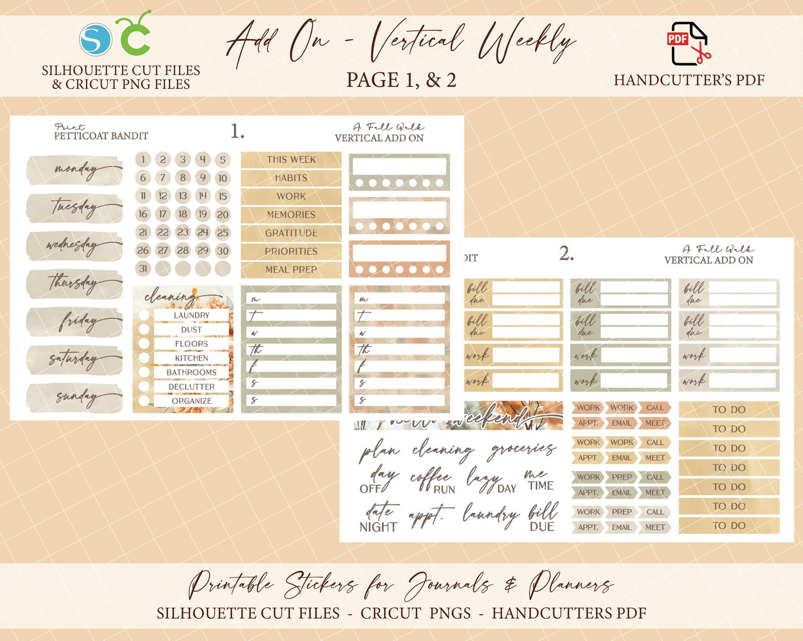 Printable Add on Vertical Weekly Planner Sticker Kit - A Fall Walk ...