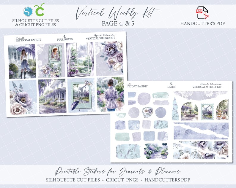 Spring Printable Vertical Weekly Planner Sticker Kit - April Showers ...